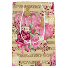 PINK FALL AUTUMN PUMPKINS & WATERCOLOR BLUME MITTLERE GESCHENKTÜTE