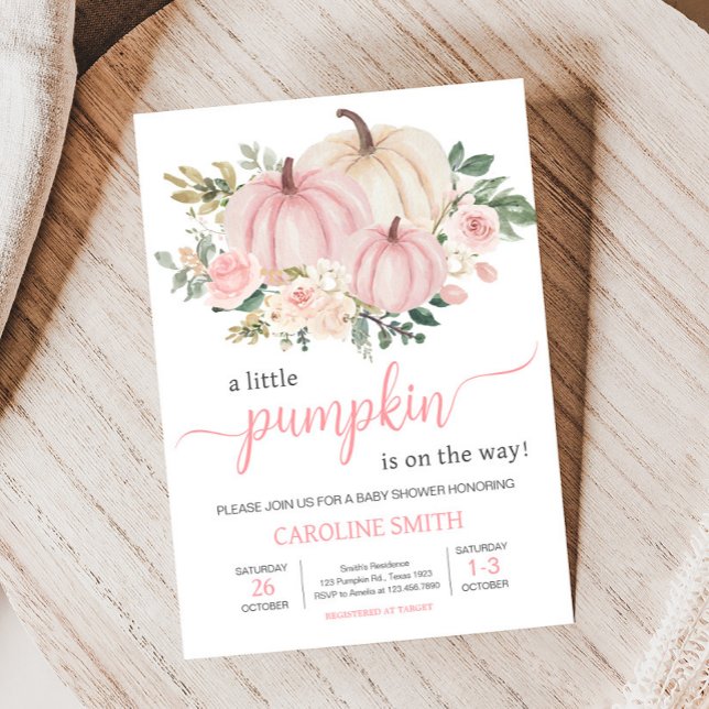 Pink Fall Floral Pumpkin Einladung (Fall Pumpkin Baby Shower Invitation
)