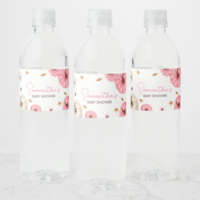 Pink Fall Little Pumpkin Baby Dusche Wasserflaschenetikett (Flaschen)