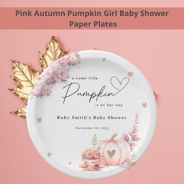 Pink Fall Pumpkin Blume Leafs Girl Baby Dusche Pappteller (Von Creator hochgeladen)
