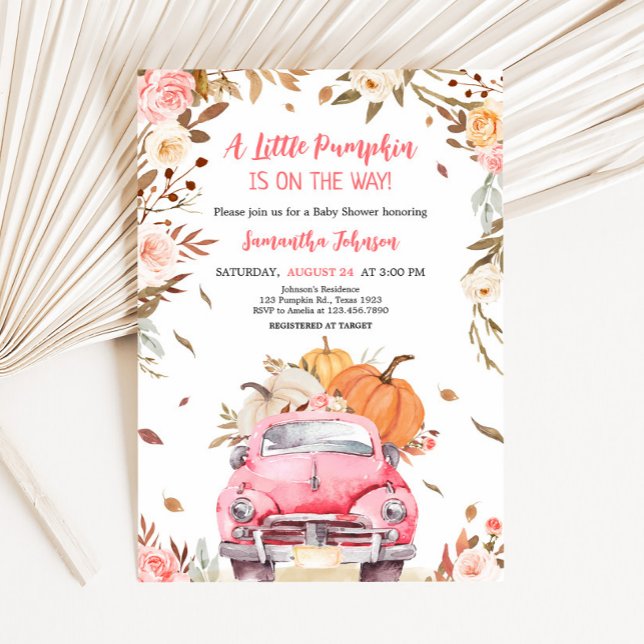 Pink Fall Pumpkin Truck Kinderdusche Einladung (Truck Pumpkin Baby Shower Invitation
)