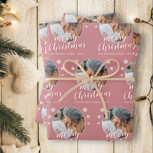 Pink Family Foto Snowflake Frohe Weihnachten Geschenkpapier Set