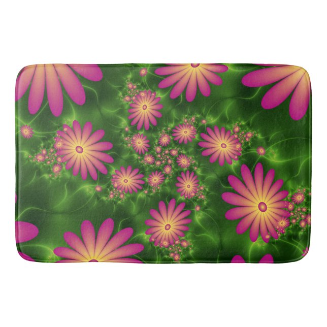 Pink Fantasy Blume Moderne Abstrakte Fraktal Kunst Badematte (Vorderseite)