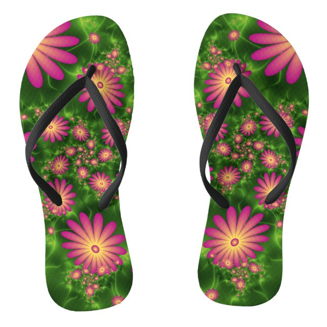 Pink Fantasy Blume Moderne Abstrakte Fraktal Kunst Flip Flops (Fußbett)