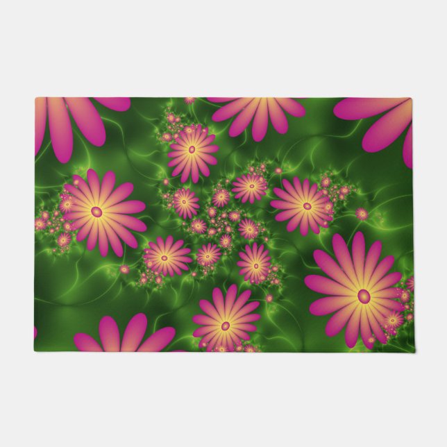 Pink Fantasy Blume Moderne Abstrakte Fraktal Kunst Fußmatte (Vorderseite)