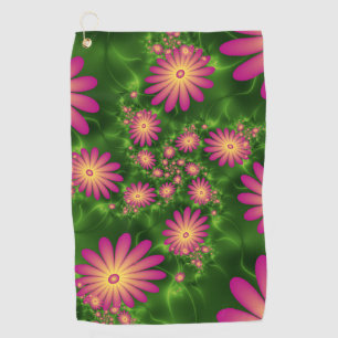 Pink Fantasy Blume Moderne Abstrakte Fraktal Kunst Golfhandtuch