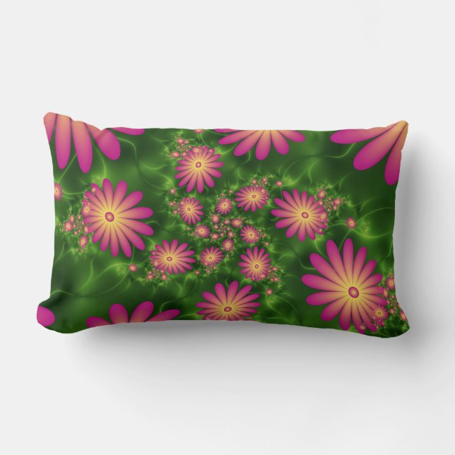 Pink Fantasy Blume Moderne Abstrakte Fraktal Kunst Lendenkissen (Vorderseite)
