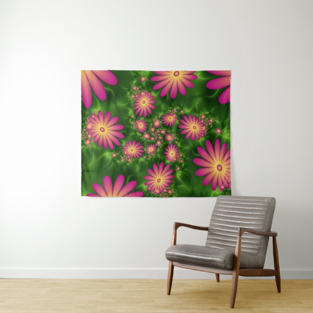 Pink Fantasy Blume Moderne Abstrakte Fraktal Kunst Wandteppich (Beispiel (Horizontal))
