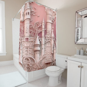 Pink Fantasy Castle Mittelalterliches Mythisches M Duschvorhang