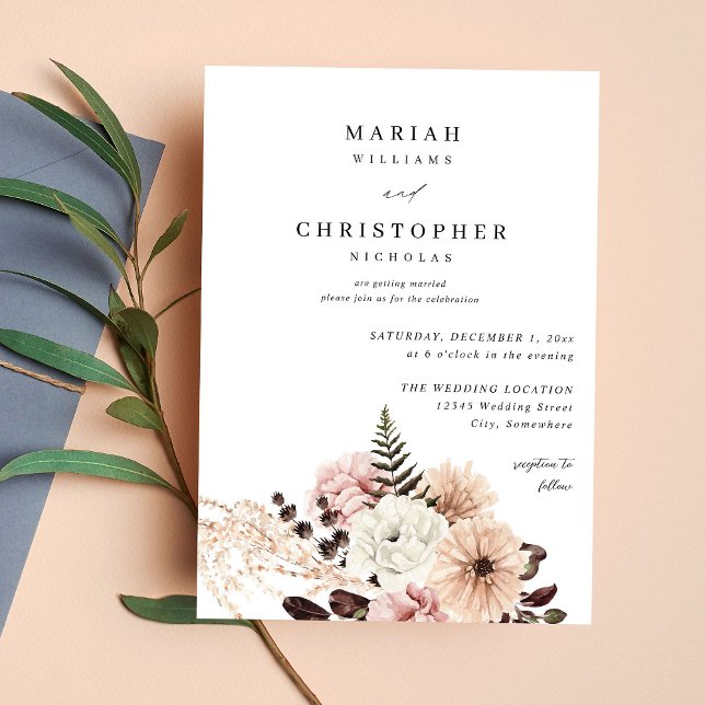 Pink-farbene Hochzeit mit Blumen und Beige Einladung (Von Creator hochgeladen)