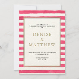 Pink-farbene Streifen und goldene Buchstaben Einladung