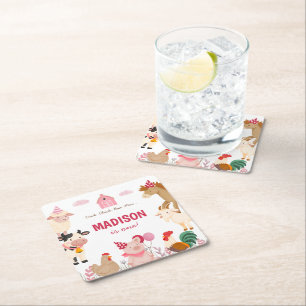 Pink Farm Animal Barry Thema Geburtstagspartei Rechteckiger Pappuntersetzer