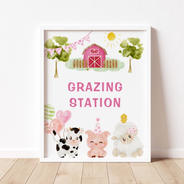 Pink Farm animal Geburtstagsfeier Weidestation Poster (Von Creator hochgeladen)