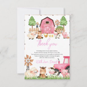 Pink Farm Animals Baby Dusche Dankeskarte