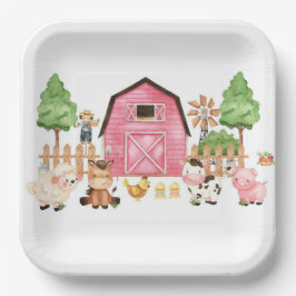Pink Farm Animals Baby Dusche Pappteller