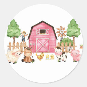 Pink Farm Animals Baby Dusche Runder Aufkleber