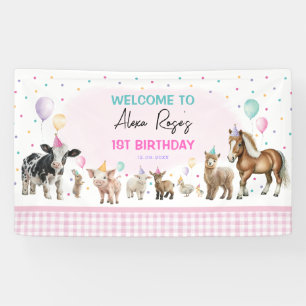 Pink Farm Animals Balloons Girl Geburtstagsparty Banner