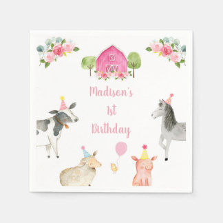 Pink Farm Barnyard Floral Geburtstag Serviette