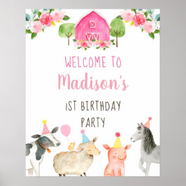 Pink Farm Barnyard Floral Geburtstag Willkommen Poster