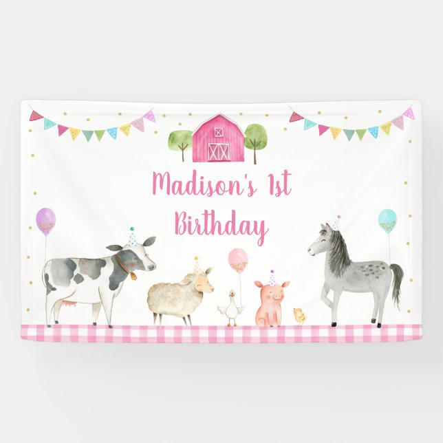 Pink Farm Barnyard Geburtstag Banner (Horizontal)
