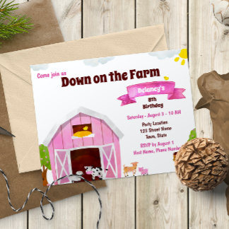 Pink Farm Birthday Einladung