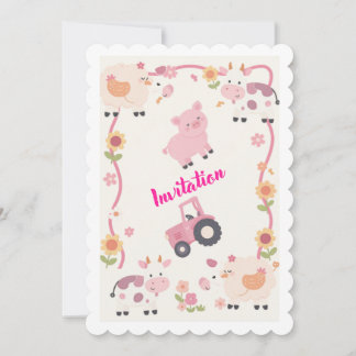 Pink Farm Geburtstagseinladungsvorlage, editierbar Einladung