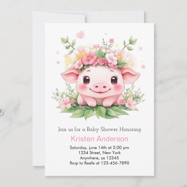 Pink Farm Girl Baby Shower erwartet das Piglet Adv Einladung (Vorderseite)