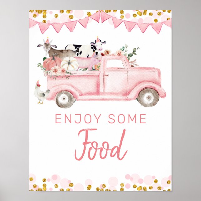 Pink Farm LKW Pumpkin Drive by Birthday Food Poster (Vorne)