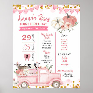 Pink Farm Pumpkin Truck Erster Geburtstag Zeichen Poster