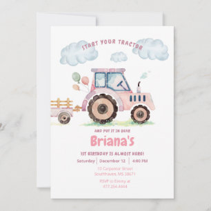 Pink Farm Traktor Girl jedes Alter Geburtstag Einl Einladung