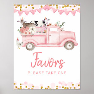 Pink Farm Truck Pumpkin Drive by Birthday Favorite Poster