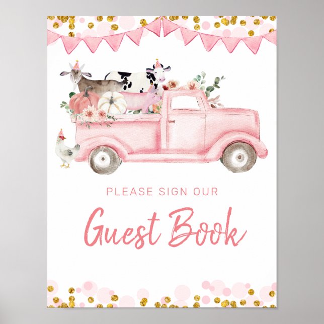 Pink Farm Truck Pumpkin Drive by Guest Book Poster (Vorne)