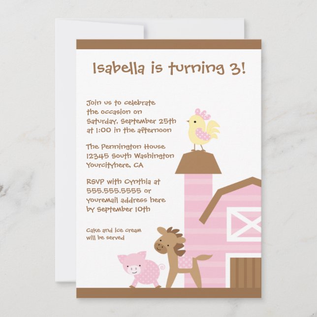 Pink Farm Views Mädchen Geburtstagsfeier Einladung (Vorderseite)
