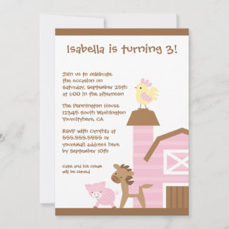 Pink Farm Views Mädchen Geburtstagsfeier Einladung