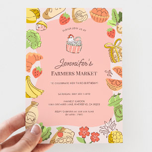 Pink Farmers Market Biobauernhof Geburtstag Einladung