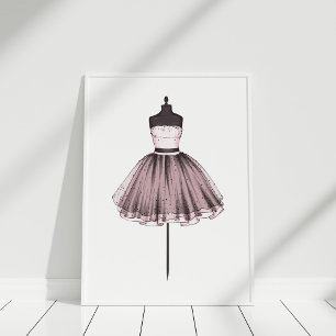 Pink Fashion Illustration Dress on Mannequin Poster
