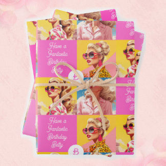 Pink Fashion Personalisieren Text Girl's Geburtsta Geschenkpapier Set