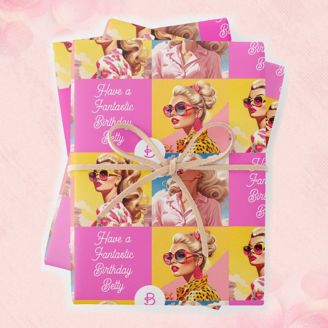 Pink Fashion Personalisieren Text Girl's Geburtsta Geschenkpapier Set (Von Creator hochgeladen)