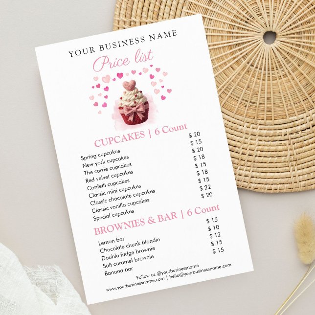 Pink Faux Crochet Cupcake Bakery Price List Flyer (Pink Faux Crochet Cupcake Bakery Price List)