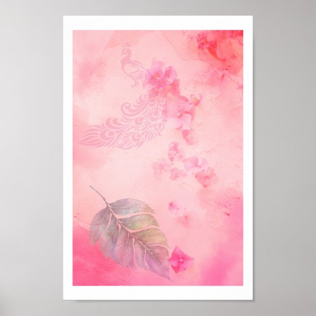 Pink Feather and Peacock Poster (Vorne)