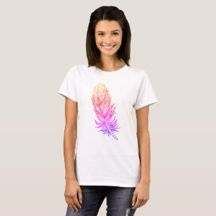 Pink Feather Art Basic T-Shirt, Weiß T-Shirt