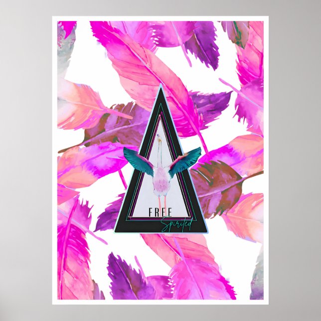 Pink Feathers Free Spirited Flamingo Kunstposter Poster (Vorne)