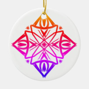 Pink Feathery Diamond Mandala #7 Keramik Ornament
