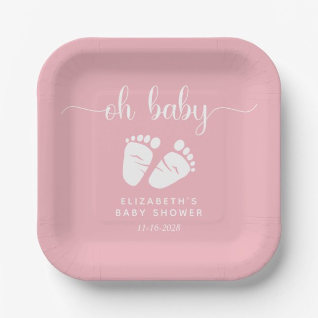 Pink Feet Baby Girl Dusche Pappteller (Vorderseite)