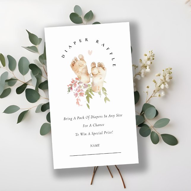 Pink Feet Floral Girl Diaper Raffle Baby Dusche Begleitkarte (Von Creator hochgeladen)