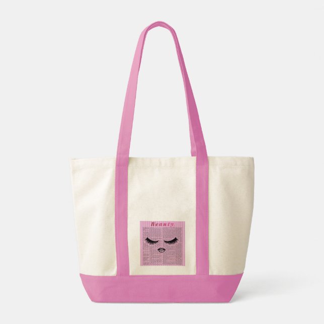Pink Feminine Art Tote Bag – Lash & Lips Collage  Tragetasche (Rückseite)