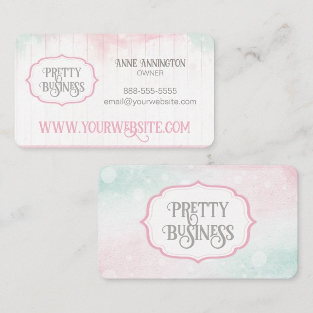 Pink Feminine Watercolor Business Card Visitenkarte (Vorne/Hinten)