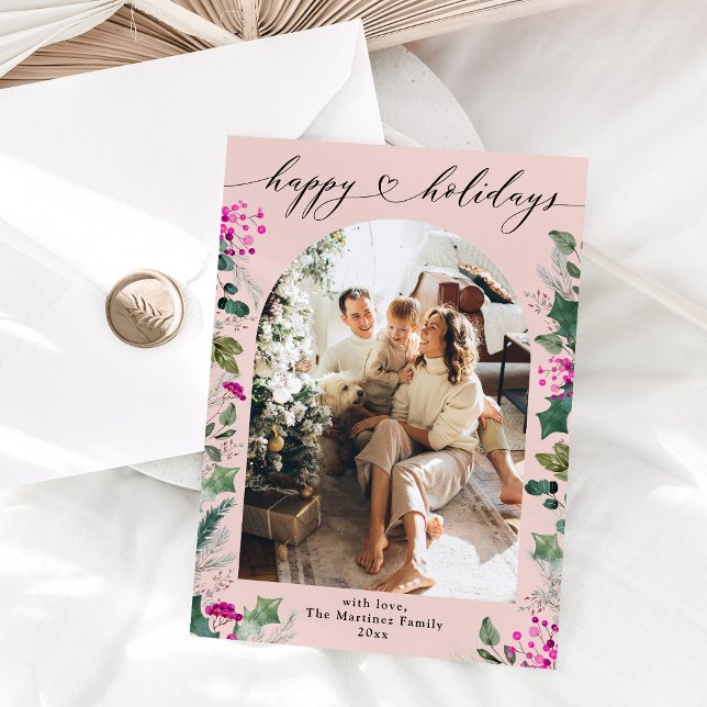 Pink & Festivals Happy Holidays Fotokarte Feiertagskarte (Von Creator hochgeladen)