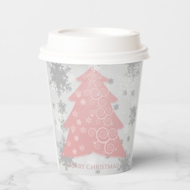 Pink Festivals Weihnachtsbaum Papier Cup Pappbecher (Vorderseite)