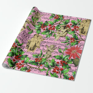 Pink Festive Vintag Angel Cherubs Heilige Weihnach Geschenkpapier